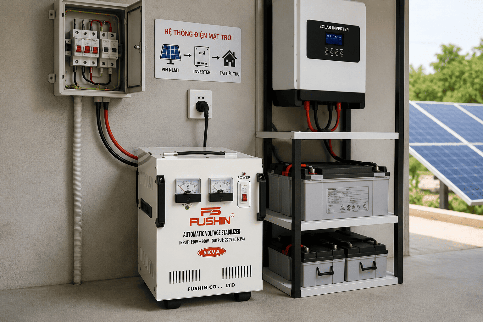 Ứng dụng Ổn áp 1Pha 5KVA Dải 150V~300V Fushin