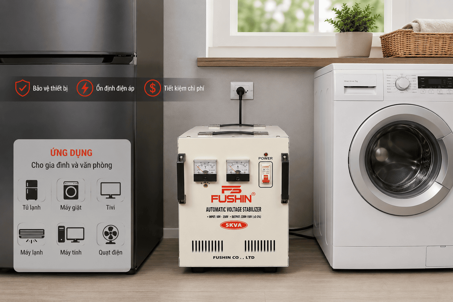 Ứng dụng ổn áp 1Pha - 5KVA Fushin