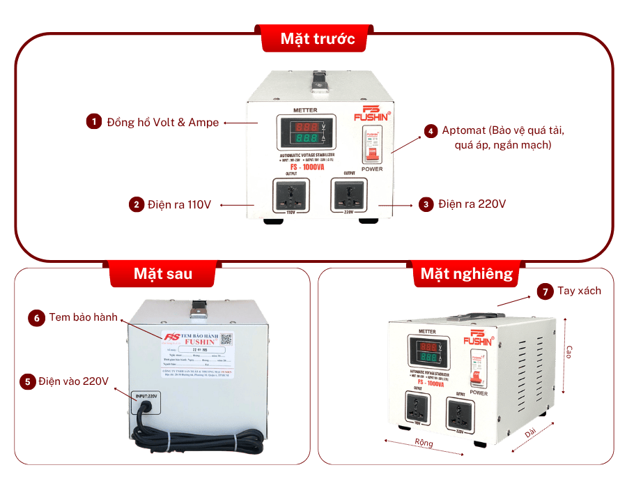 CẤU TẠO ỔN ÁP 1PHA FUSHIN 1KVA