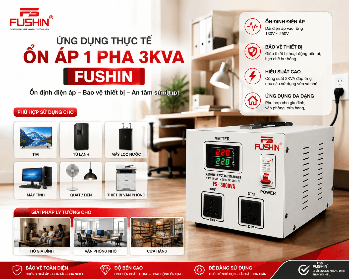 ỨNG DỤNG ỔN ÁP 1PHA 3KVA FUSHIN